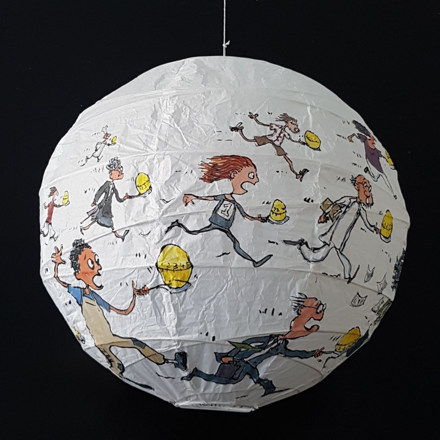 Egg Run with egg timer Detail drawing by Frits Ahlefeldt on Rice paper lamp