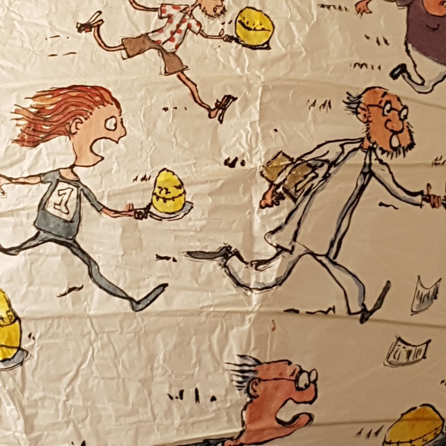 Egg Run with egg timer Detail drawing by Frits Ahlefeldt on Rice paper lamp