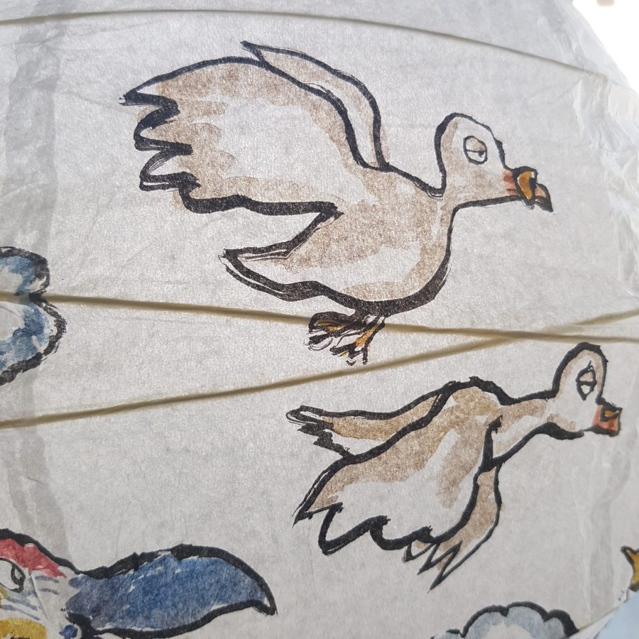 Hand painted artwork on rice paper lamp. Fish in love. By Frits Ahlefeldt