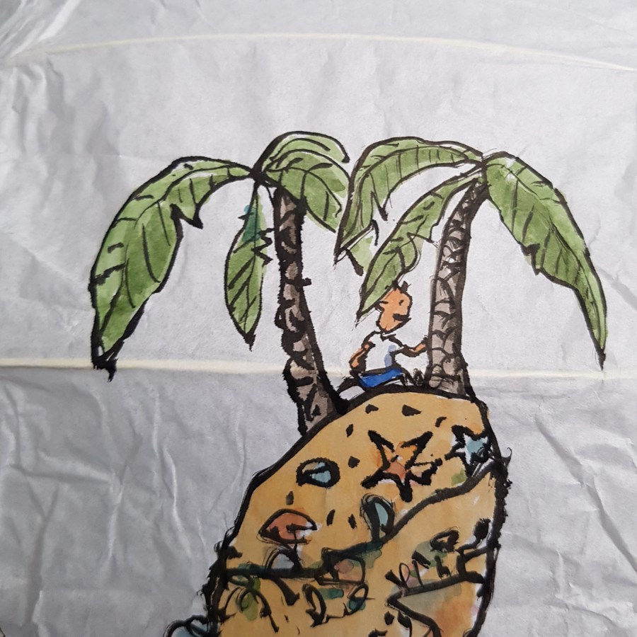 No man is an island at low tide art by Frits Ahlefeldt. SpherePainting on Rice paper lamp