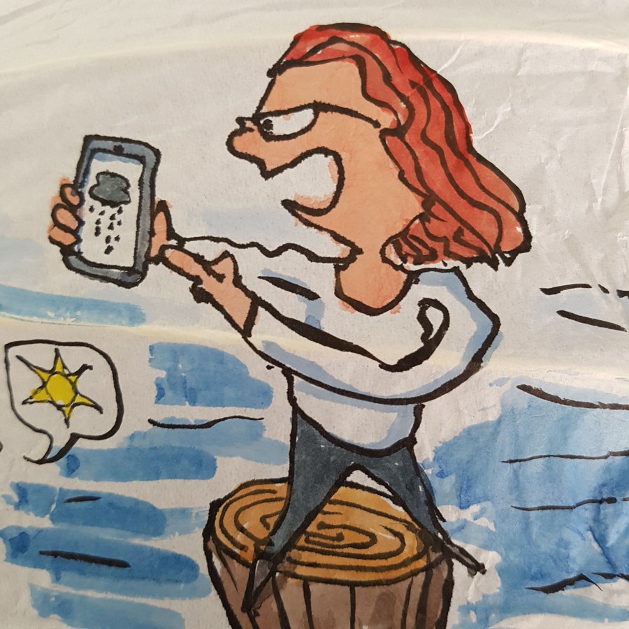 Drawing up people on wooden sticks talking about different things while the water gets higher. Sphere painting by Frits Ahlefeldt on Rice paper lamp