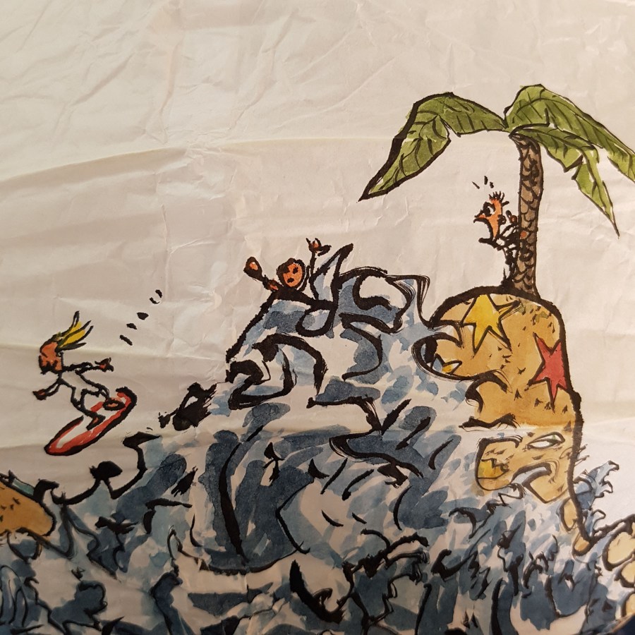 No man is an island at low tide art by Frits Ahlefeldt. SpherePainting on Rice paper lamp