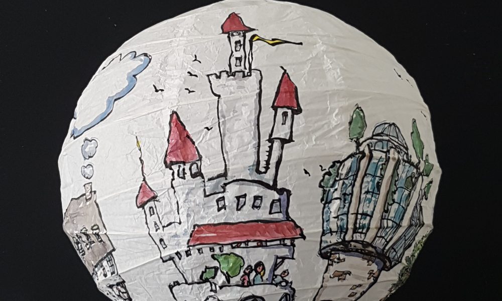 Sphere rice paper lamp painting by Frits Ahlefeldt. houses architecture