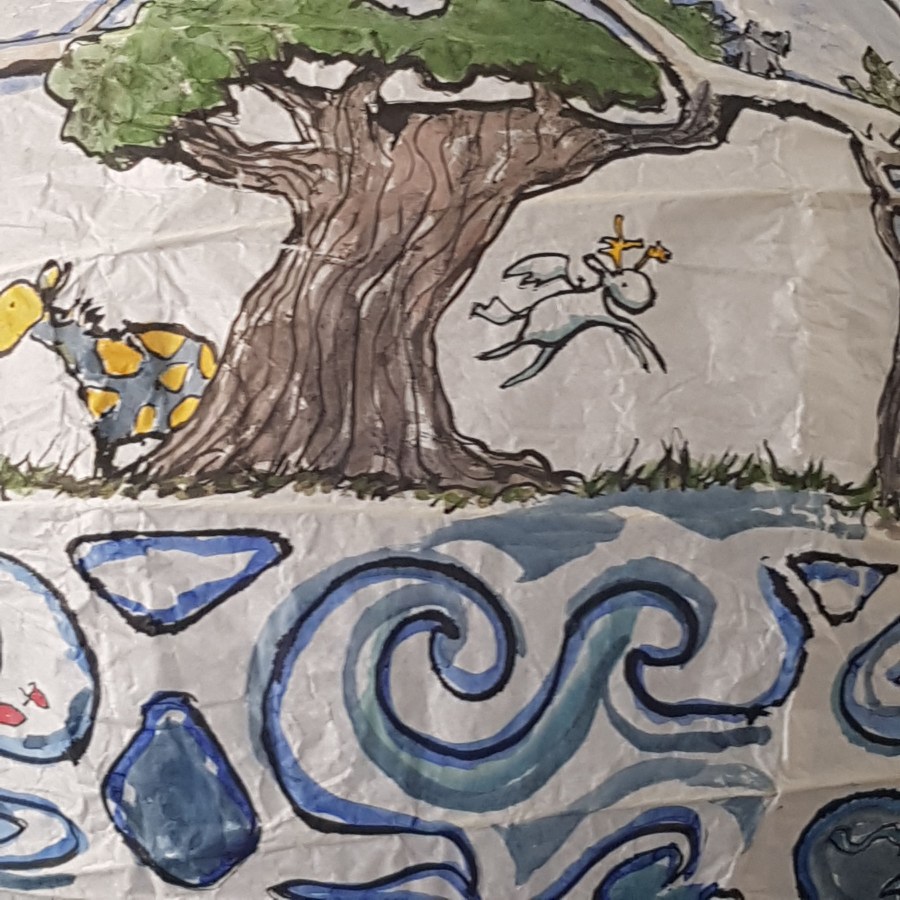 Painting of sphere house by Frits Ahlefeldt, on Rice paper lamp