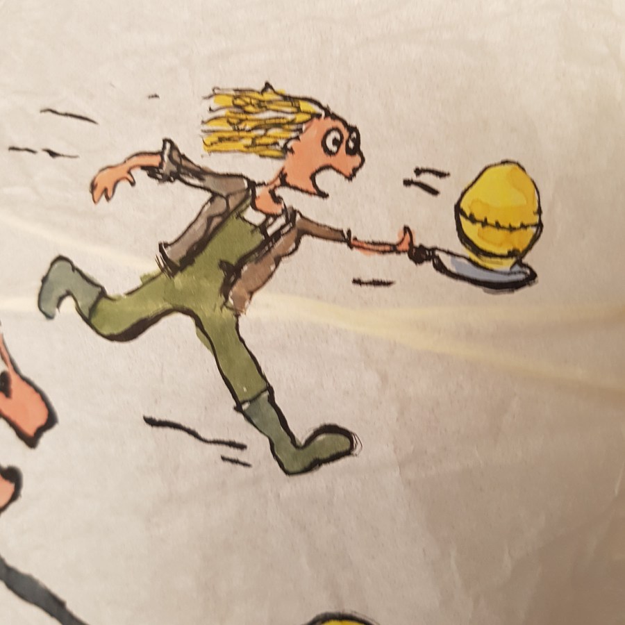 Egg Run with egg timer Detail drawing by Frits Ahlefeldt on Rice paper lamp