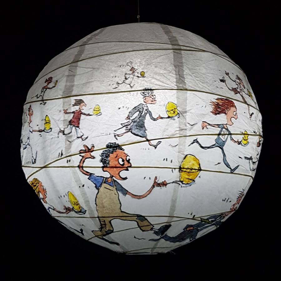 Egg Run with egg timer Detail drawing by Frits Ahlefeldt on Rice paper lamp