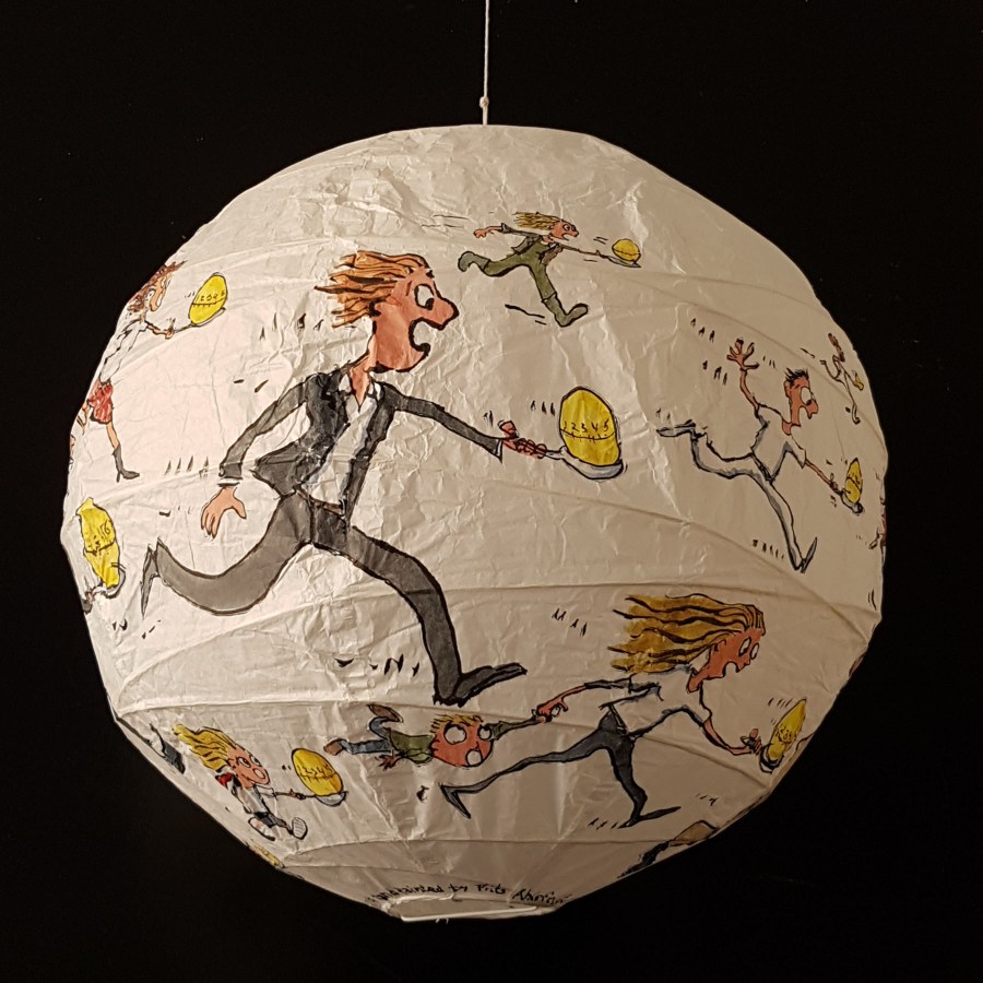 Egg Run with egg timer Detail drawing by Frits Ahlefeldt on Rice paper lamp