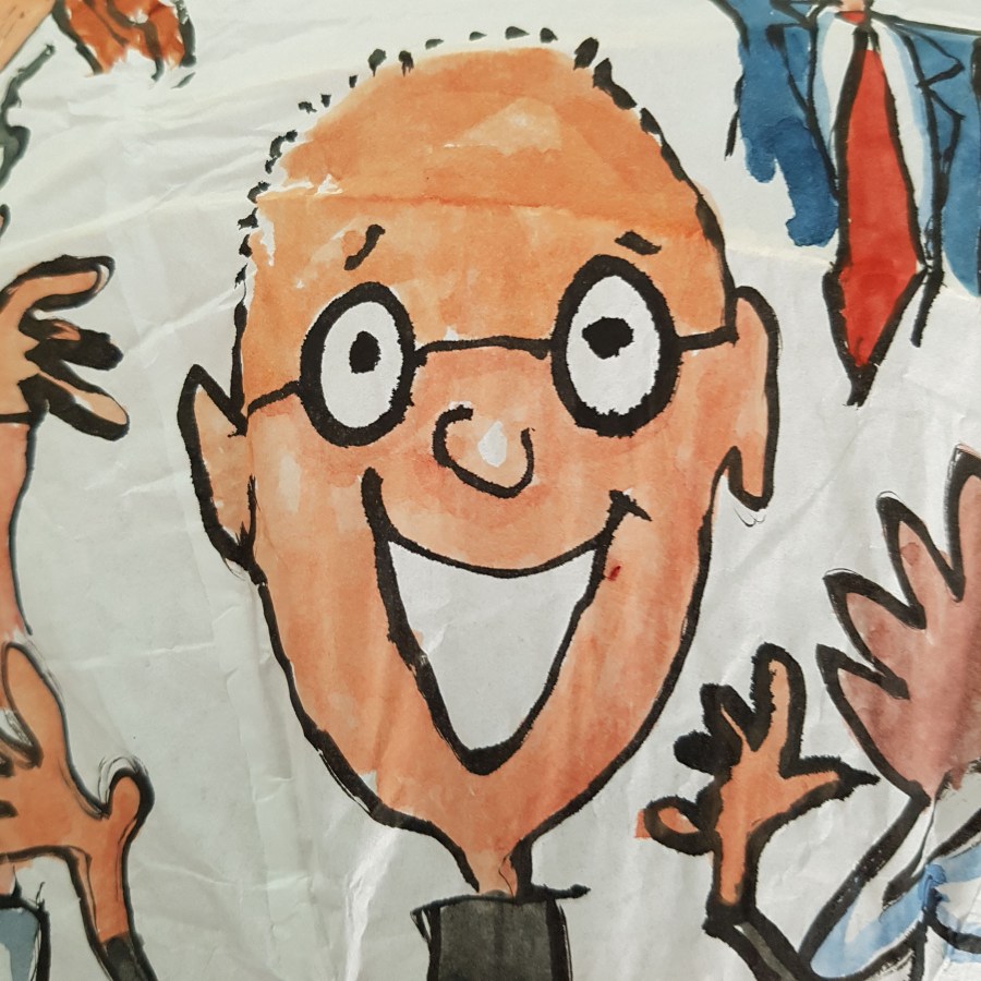 Detail - Happy people all around painting by Frits Ahlefeldt. On Rice paper Lamp