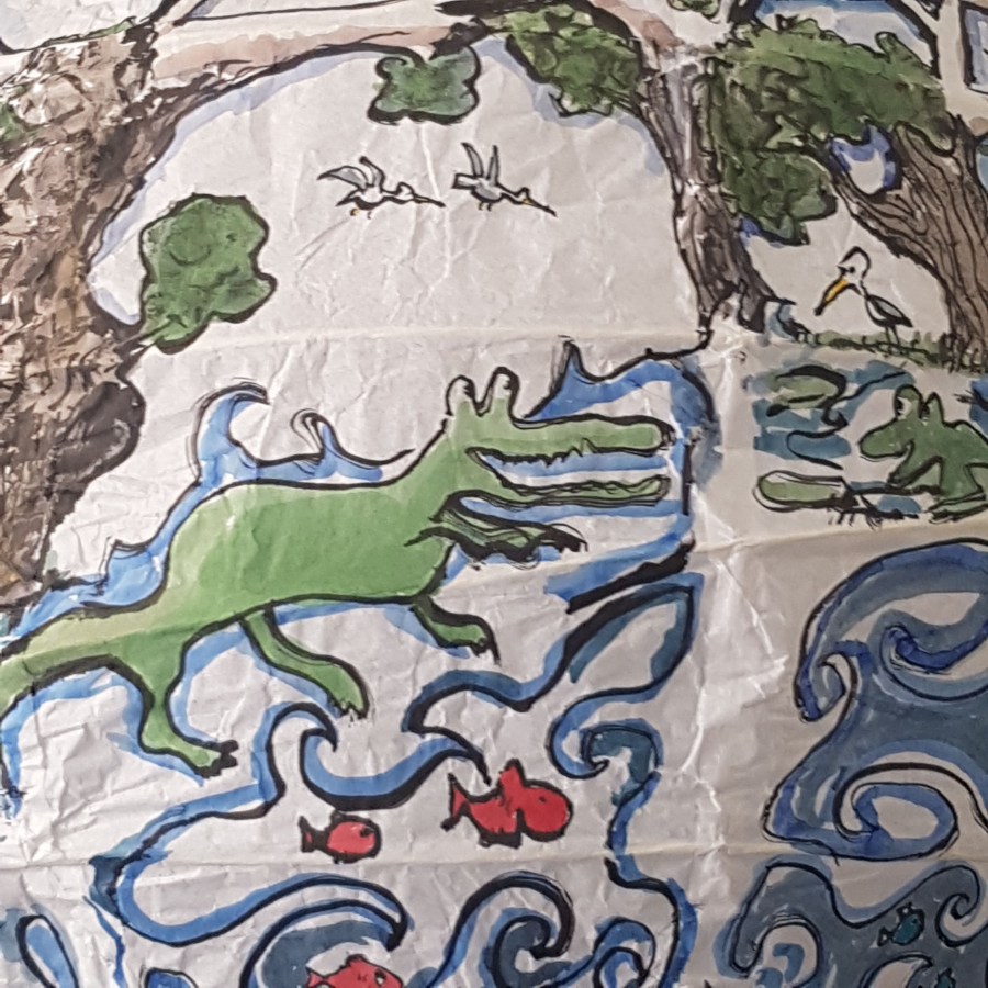 Painting of sphere house by Frits Ahlefeldt, on Rice paper lamp