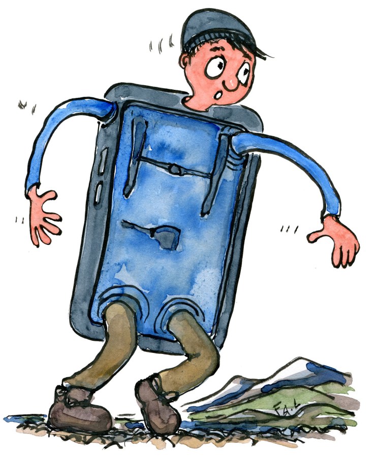 man half hiker half phone. illustration by Frits Ahlefeldt