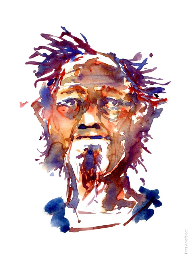 Watercolor people portrait by Frits Ahlefeldt